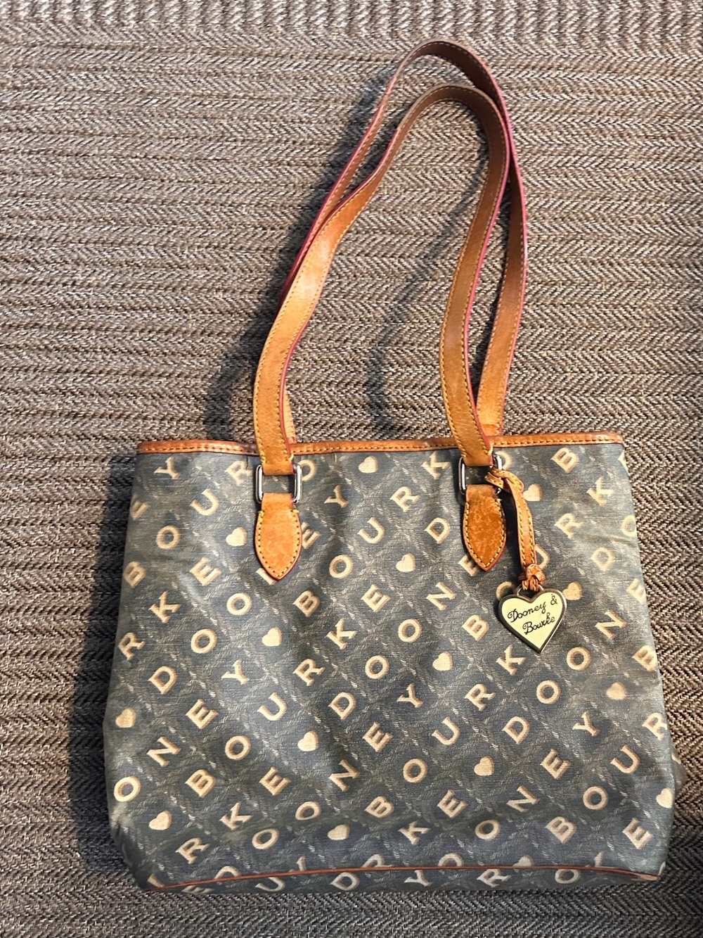 Vintage Dooney & Bourke Brown Logo Tote with Tan Leather Handles